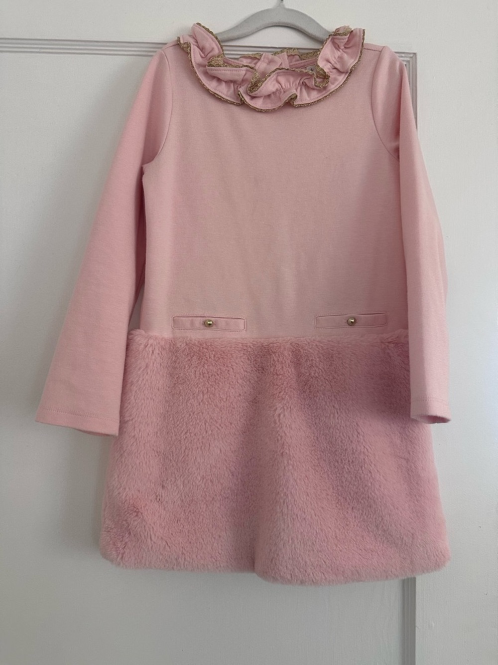 Janie and Jack Pink Ruffle Collar Faux Fur Hem Dress